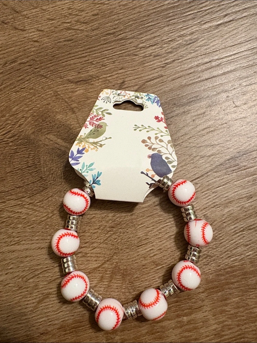 Baseball Bead Stretch Bracelet - White & Red